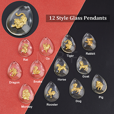   48Pcs 12 Style Glass Pendants GLAA-PH00001-98-1