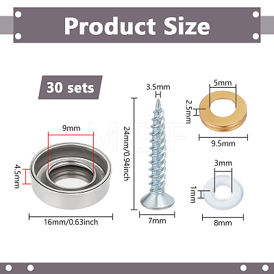30 Bags 304 Stainless Steel Glass Fasteners STAS-BC0004-30P-1