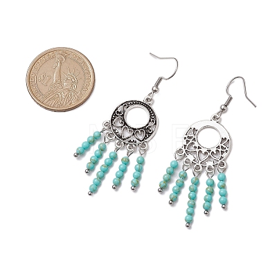 Synthetic Turquoise Beaded Chandelier Earrings EJEW-JE06191-1