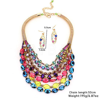 Alloy & Acrylic & Glass Multilayer Necklaces & Dangle Earrings Sets FS-WGC2698-02-1