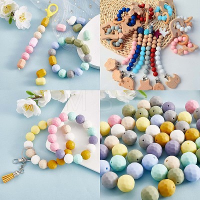 100Pcs Silicone Beads 15mm Multifaceted Round Silicone Beads Bulk Polygonal Silicone Beads Set for DIY Necklace Bracelet Key Chain Craft Jewelry Making JX326A-1