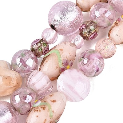 Handmade Foil Glass with Gold Sand Lampwork Beads Strands FOIL-Q002-08F-1