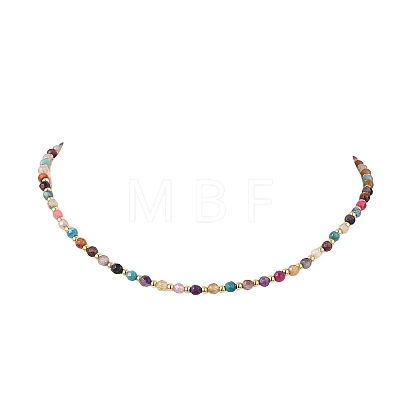 4MM Dyed Faceted Round Natural Agate Beaded Necklaces NJEW-JN05692-1