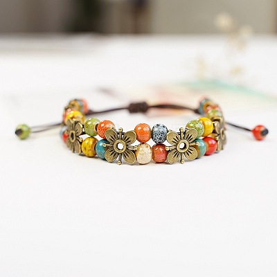 Alloy & Handmade Porcelain Bead Braided Bead Bracelets WG53770-01-1