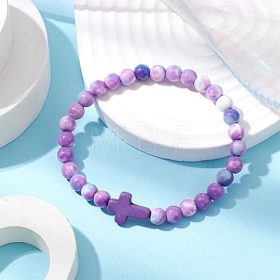 Synthetic Gemston Stretch Bracelets BJEW-JB11015-01-1