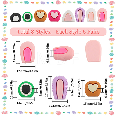 SUNNYCLUE 48 Pairs 8 Styles Cute Opaque Resin Cabochons RESI-SC0003-08-1