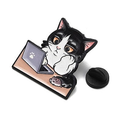 Tired Working Cat with Mouse Enamel Pins JEWB-K040-11EB-1