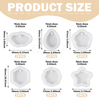12Pcs 6 Styles DIY Pendants Silicone Molds DIY-TA0015-43-1