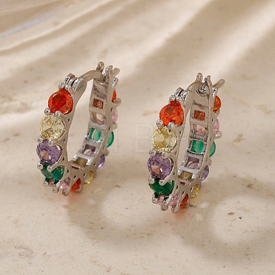 Vintage Colorful Circle Brass Cubic Zirconia Hoop Earrings FK0958-1