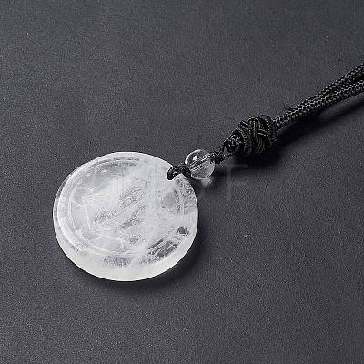 Natural Quartz Crystal Flat Round with Hexagon Pendant Necklace with Nylon Cord for Women NJEW-P274-05-07-1