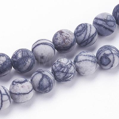 Natural Black Silk Stone/Netstone Beads Strands G-F520-57-8mm-1
