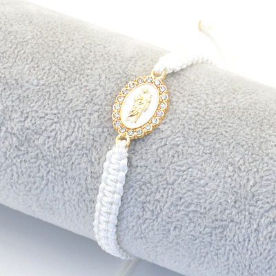 Religion Alloy Rhinestone and Enamel Link Bracelets FS-WG5574D-01-1
