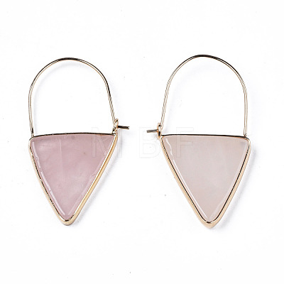 Natural Rose Quartz Triangle Dangle Hoop Earrings G-S359-363I-1