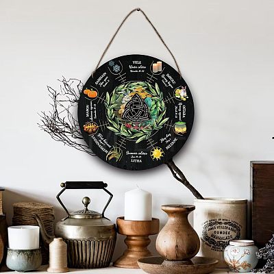 Artsy Woodsy Wheel of the Year Wood Witch Calendar Hanging Wall Decorations HJEW-WH0027-025-1