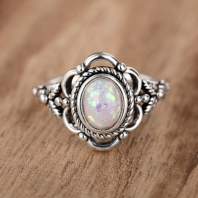 Alloy with Plastic Imitation Opal Finger Rings FS-WG4C942-05-1