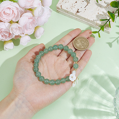 1Pc Natural Green Aventurine & Glass Pearl & Freshwater Shell Beads Charm Bracelets BJEW-BM0001-04-1