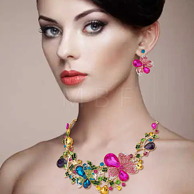 ANATTASOUL Colorful Rhinestone Flower of Life Pendant Necklace & Dangle Stud Earrings SJEW-AN0001-12-1