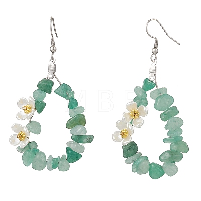 Natural Green AventurineFlower Dangle Earrings EJEW-JE06802-01-1