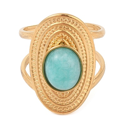 Oval Natural Amazonite Finger Rings RJEW-Z057-14G-04-1