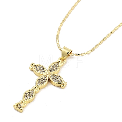 Brass Micro Pave Clear Cubic Zirconia Pendant Necklaces NJEW-Z035-03A-G-1