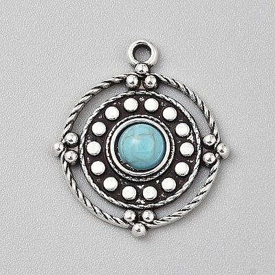 Tibetan Style Alloy Pave Synthetic Turquoise Pendants PALLOY-CJC0025-01AS-J-1