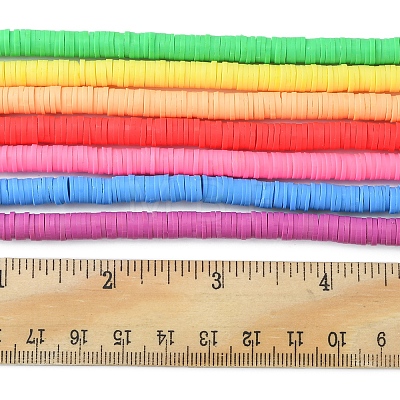 7Strands 7 Colors Flat Round Eco-Friendly Handmade Polymer Clay Beads CLAY-FS0001-28-1