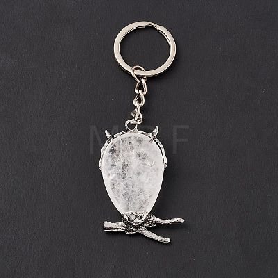 Owl Natural Quartz Crystal Pendant Keychain KEYC-G056-01AS-07-1