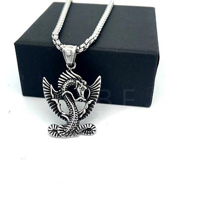 Retro Mythical 304 Stainless Steel Dragon Pendant Necklaces for Men Women XN5499-1