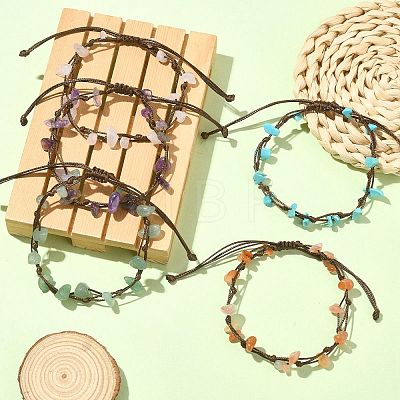 5Pcs 5 Style Natural & Synthetic Mixed Gemstone Chips Braided Bead Bracelets Set BJEW-TA00348-1