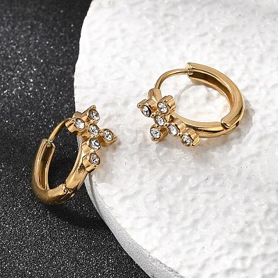 Cross 304 Stainless Steel Rhinestone Hoop Earrings EJEW-P344-05G-1