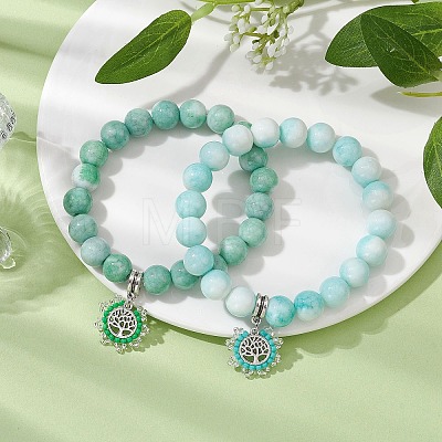 2Pcs 2 Colors 10.5mm Round Opaque Crackle Glass Beaded Stretch Bracelet Sets BJEW-MZ00079-1