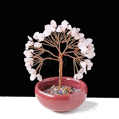 Natural Rose Quartz Chips Tree of Life Decorations with Bowl Base PW-WG1DC7A-03-1