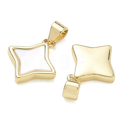 Rack Plating Brass & Natural White Shell Pendants SH-CBAB0A4-13G-1
