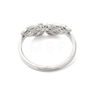 304 Stainless Steel Hollow Wings Adjustable Ring for Women RJEW-L107-033P-1
