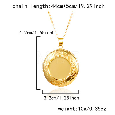 304 Stainless Steel Flat Round Openable Photo Locket Pendant Cable Chain Necklaces for Women WGFF668-04-1