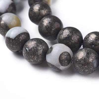 Assembled Synthetic African Pyrite and Flower Amazonite Beads Strands G-D0006-C14-8mm-1