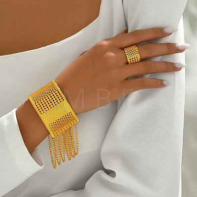 Elegant Middle Eastern Alloy Hollow C-shaped Bangles & Rings Set for Women XE1644-1