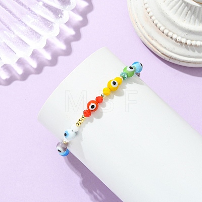 Handmade Evil Eye Lampwork Round Beads & Electroplate Glass Beads Stretch Bracelets for Women BJEW-JB13758-1