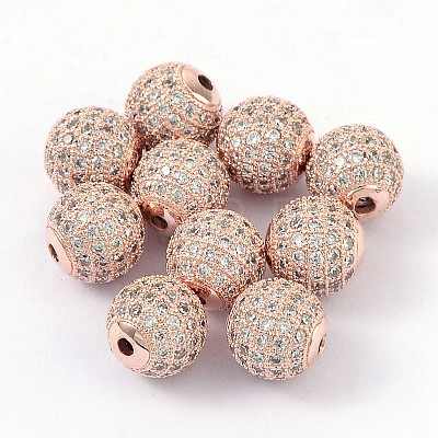 Round Brass Micro Pave Cubic Zirconia Beads ZIRC-D003-2-1