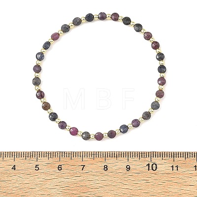 Natural Red Corundum/Ruby and Sapphire Faceted Beaded Stretch Bracelets for Women BJEW-JB14254-1