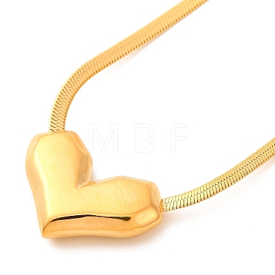 Ion Plating(IP) 304 Stainless Steel Heart Pendant Flat Snake Chain Necklaces for Women NJEW-G142-06G-1