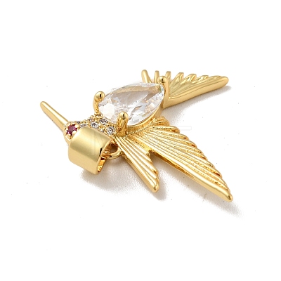 Bird Brass Micro Pave Clear Cubic Zirconia Pendants KK-G419-28G-1