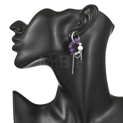 Natural Amethyst Chips Drop Earrings EJEW-TA00817-02-1