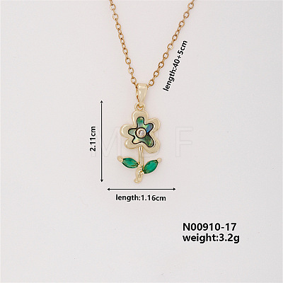 Fashionable Brass Pave Clear Cubic Zirconia & Paua Shell Cable Chain Flower Pendant Necklace for Women SG5558-1-1