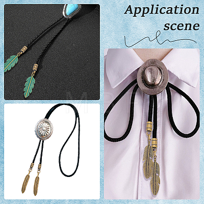 6Pcs 6 Colors Alloy Cord Ends with Feather Charms FIND-GF0009-05-1