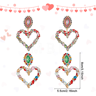 2 Pairs 2 Colors Rhinestone Hollow Out Heart Dangle Stud Earrings EJEW-FI0001-13-1