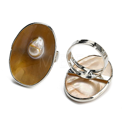 Freshwater Shell with Pearl Adjustable Finger Rings for Girl Women AJEW-Z010-03-1