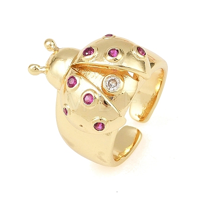 Ladybug Brass Micro Pave Cubic Zirconia Cuff Rings for Women RJEW-A088-09B-G-1