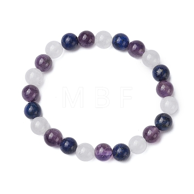 Round Natural Lapis Lazuli Beads Stretch Bracelets for Women BJEW-TA00568-03-1