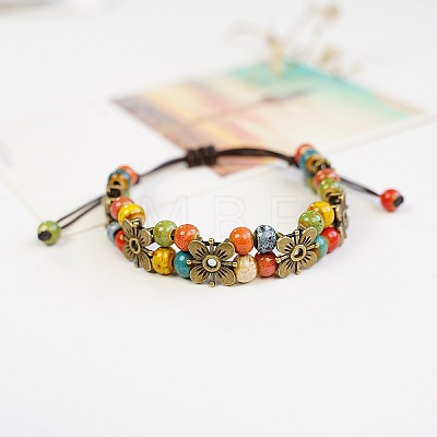 Alloy & Handmade Porcelain Bead Braided Bead Bracelets WG53770-01-1